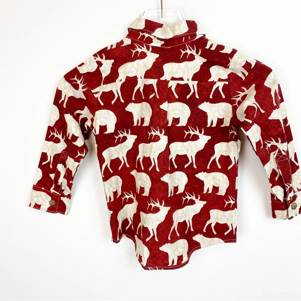 Anna & Alfred | Toddler Boys Moose Bear Print Button Down Shirt - Picture 2 of 5